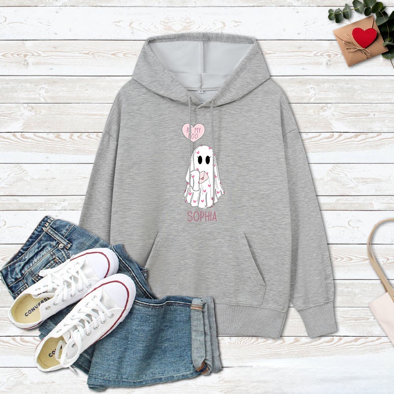Personalized Couple Ghost Holding Balloon with Be My Boo Valentine's Day Hoodie Couple Sweatshirt for Boyfriend Girlfriend Husband Wife