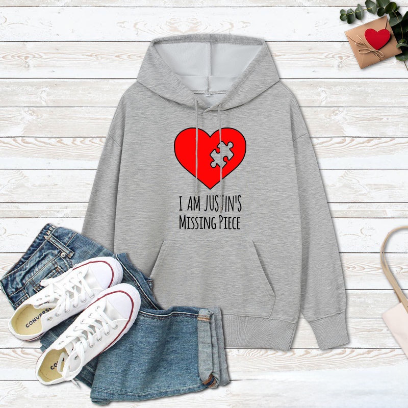 Personalized Couple I Am Her Missing Piece Valentine's Day Hoodie Couple I Am His Missing Piece Sweatshirt for Boyfriend Girlfriend Husband Wife