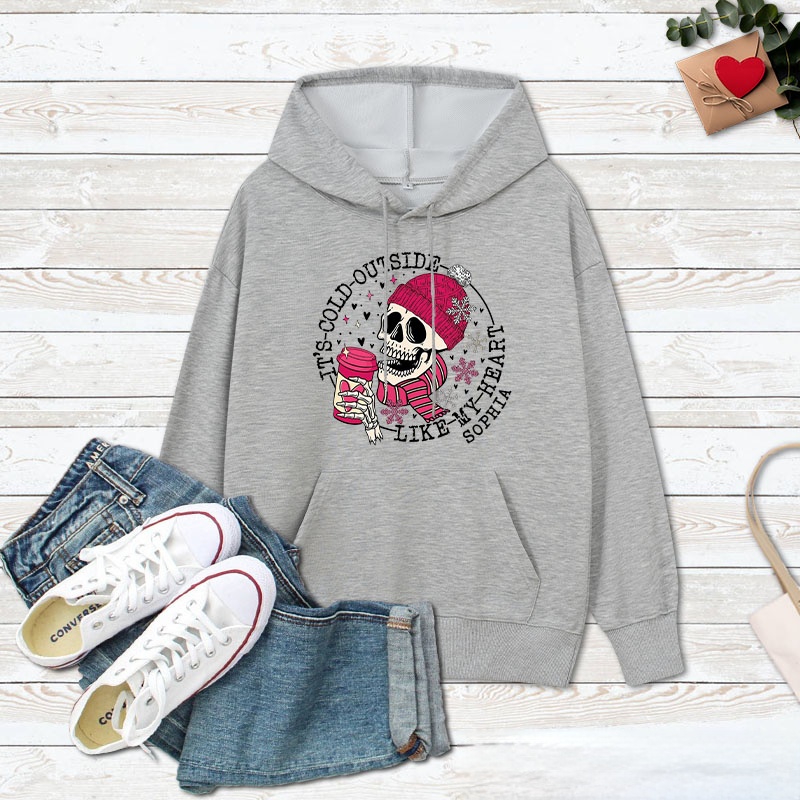 Personalized Couple Skull It's Cold Outside But I Like it in Here Hoodie Couple Valentine's Day Sweatshirt for Boyfriend Girlfriend Husband Wife