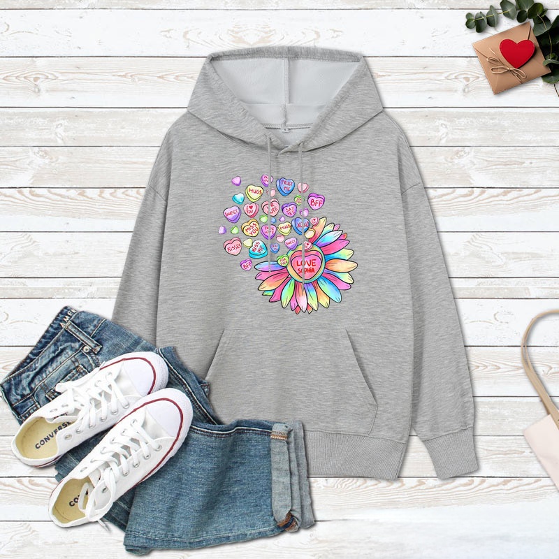 Personalized Couple Colorful Flower with Heart Hoodie Couple Valentine's Day Sweatshirt for Boyfriend Girlfriend Husband Wife
