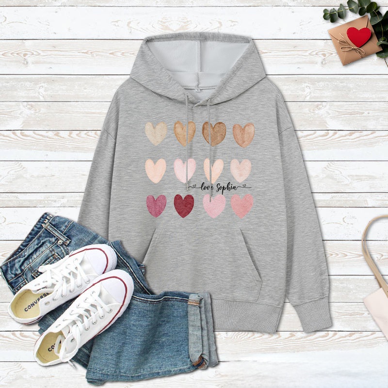 Personalized Couple Gradient of Heart Hoodie with Name Couple Valentine's Day Sweatshirt for Boyfriend Girlfriend Husband Wife