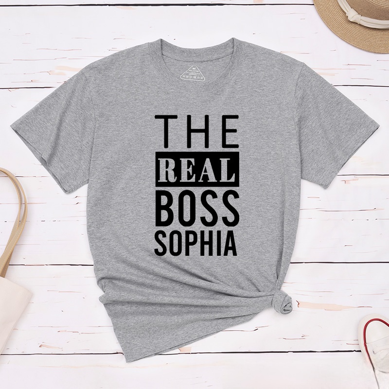Personalized Minimalist Couple The Boss and The Real Boss Matching T-Shirt Valentine's Day T-Shirt for Husband Wife Boyfriend Girlfriend Gift