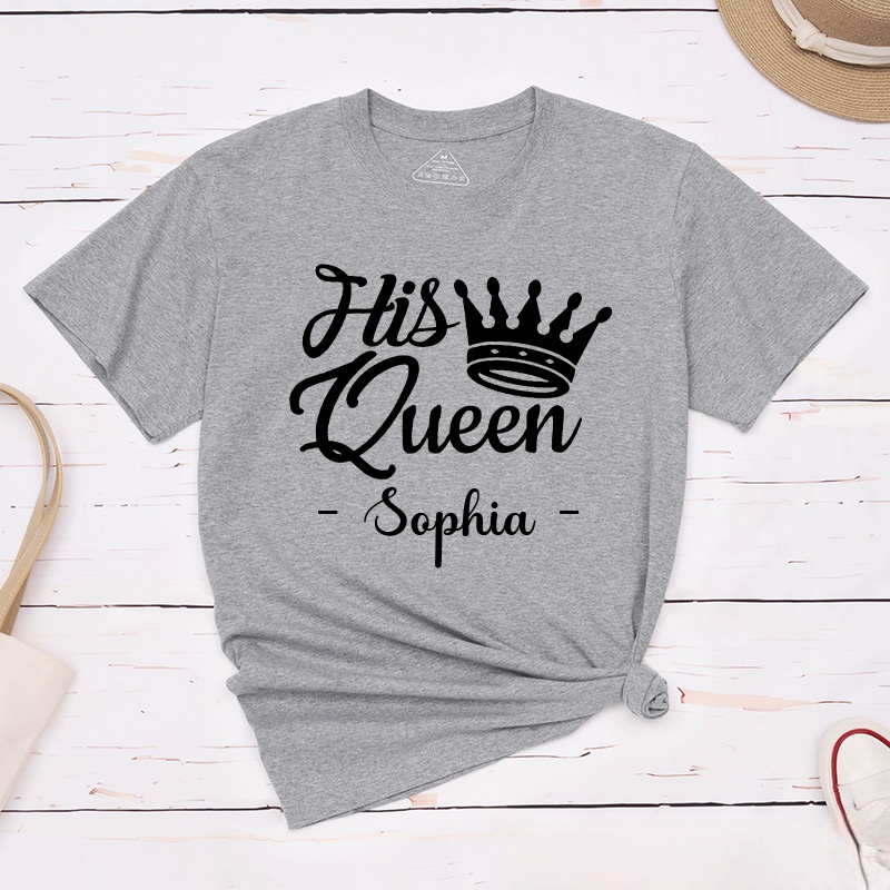 Personalized Couple Regal Her King and His Queen with Crown Matching T-Shirt Valentine's Day T-Shirt for Husband Wife Boyfriend Girlfriend Gift