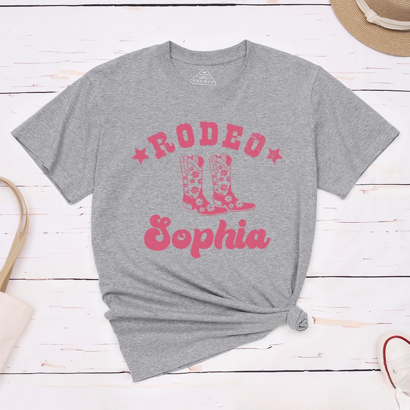 Personalized Couple Rodeo with Bull head and Cowgirl Boots T-Shirt Valentine's Day Matching T-Shirt for Husband Wife Boyfriend Girlfriend Gift