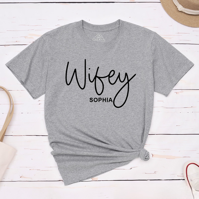 Personalized Couple Handwritten Hubby and Wifey Matching T-Shirt Valentine's Day Classic T-Shirt for Husband Wife Mr. and Mrs. Unisex Gift