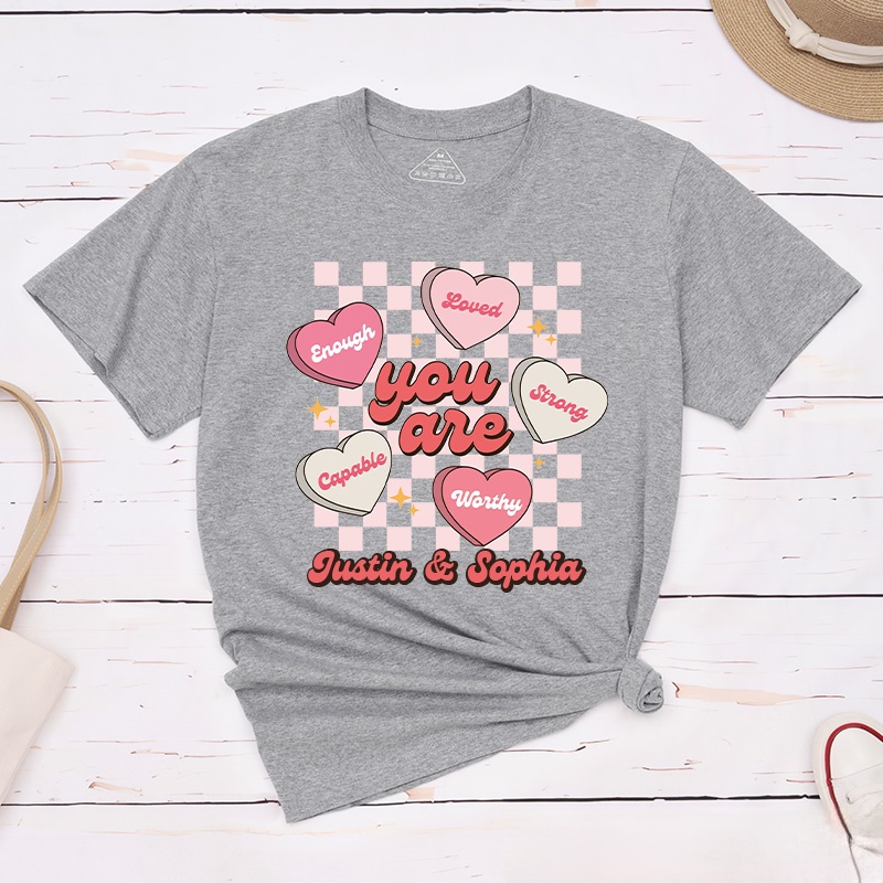 Personalized Couple Valentines Heart with Words Matching T-Shirt Valentine's Day Classic T-Shirt for Husband Wife Boyfriend Girlfriend Gift