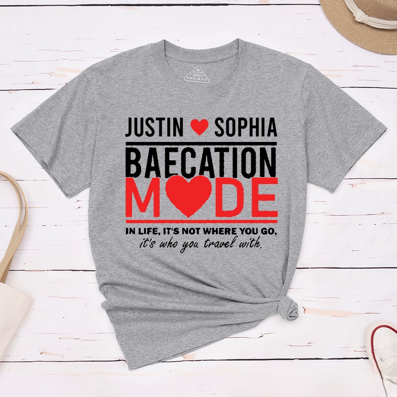 Personalized Couple Baecation Mode Matching T-Shirt Valentine's Day Classic T-Shirt for Husband Wife Boyfriend Girlfriend Gift for Wifey Hubby