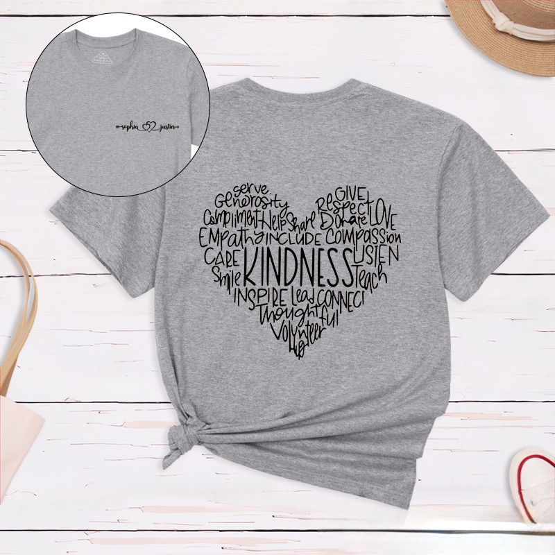 Personalized Couple Kindness and Love Matching T-Shirt Valentine's Day Heart-Shaped Word T-Shirt for Husband Wife Boyfriend Girlfriend Gift