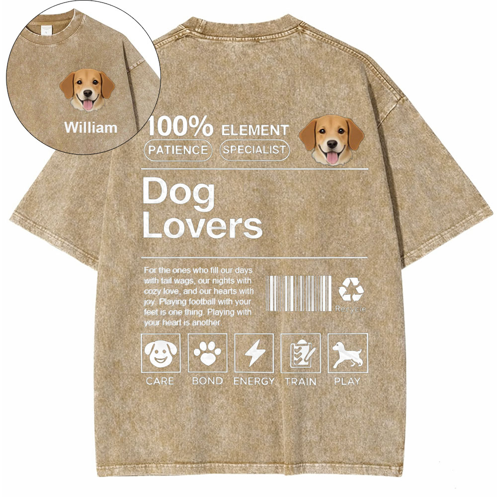 Personalized Dog Pattern Unisex Fit Washed T-Shirt with Name and  Dog Photo