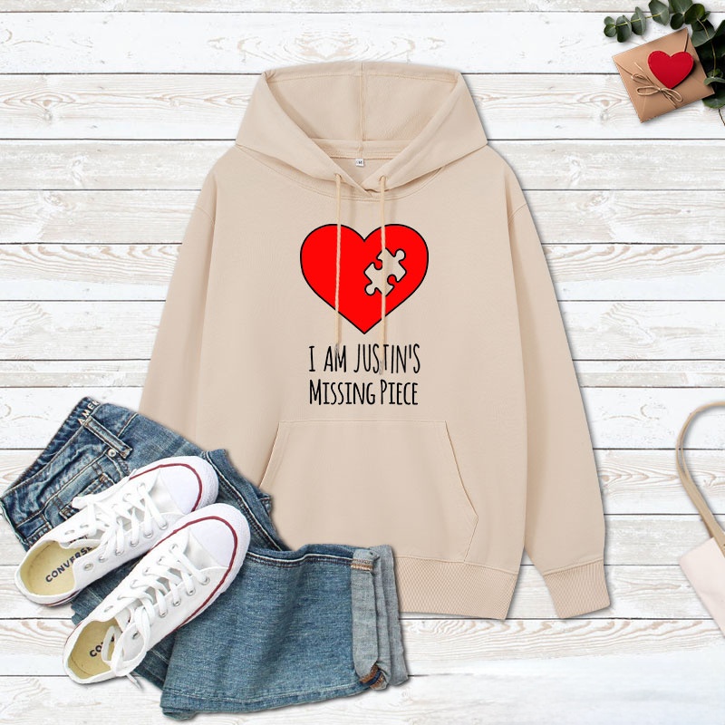 Personalized Couple I Am Her Missing Piece Valentine's Day Hoodie Couple I Am His Missing Piece Sweatshirt for Boyfriend Girlfriend Husband Wife