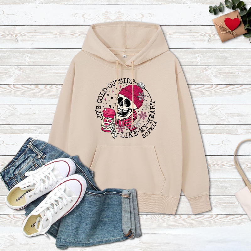 Personalized Couple Skull It's Cold Outside But I Like it in Here Hoodie Couple Valentine's Day Sweatshirt for Boyfriend Girlfriend Husband Wife