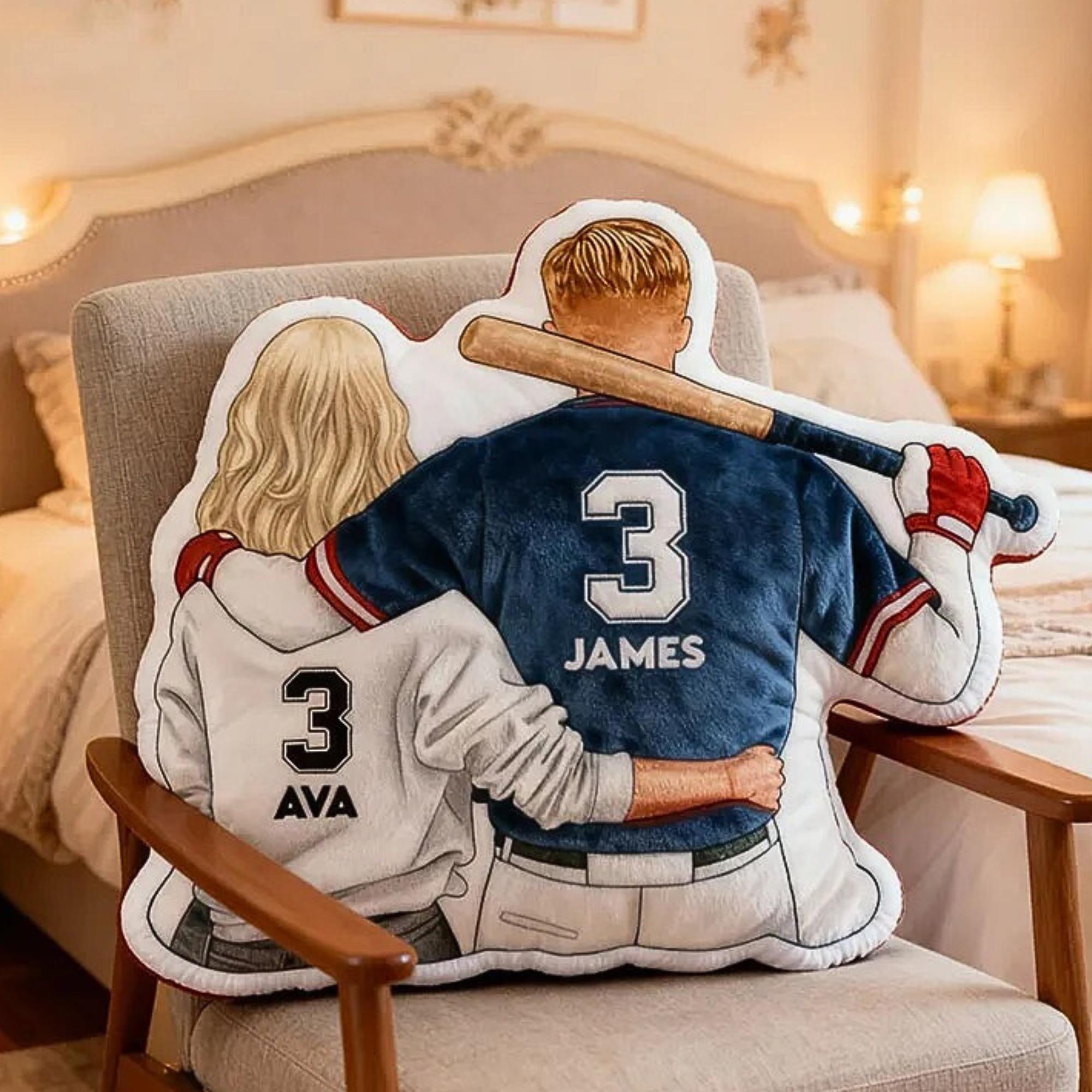 Personalized Baseball Couple Pillow with Names & Numbers, Custom Sports Couple Cushion, Baseball Lover Gift for Couples, Gift For Her