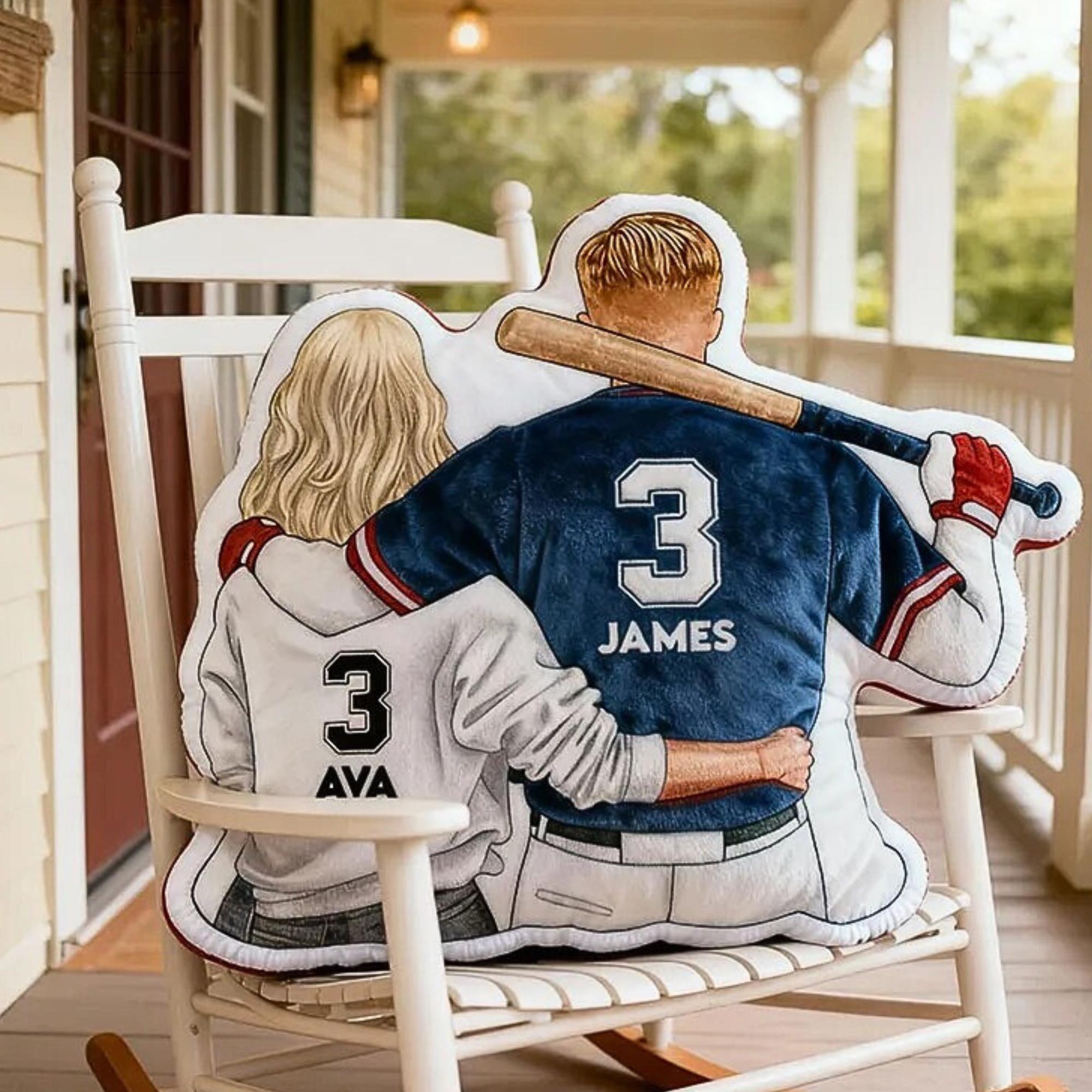 Personalized Baseball Couple Pillow with Names & Numbers, Custom Sports Couple Cushion, Baseball Lover Gift for Couples, Gift For Her