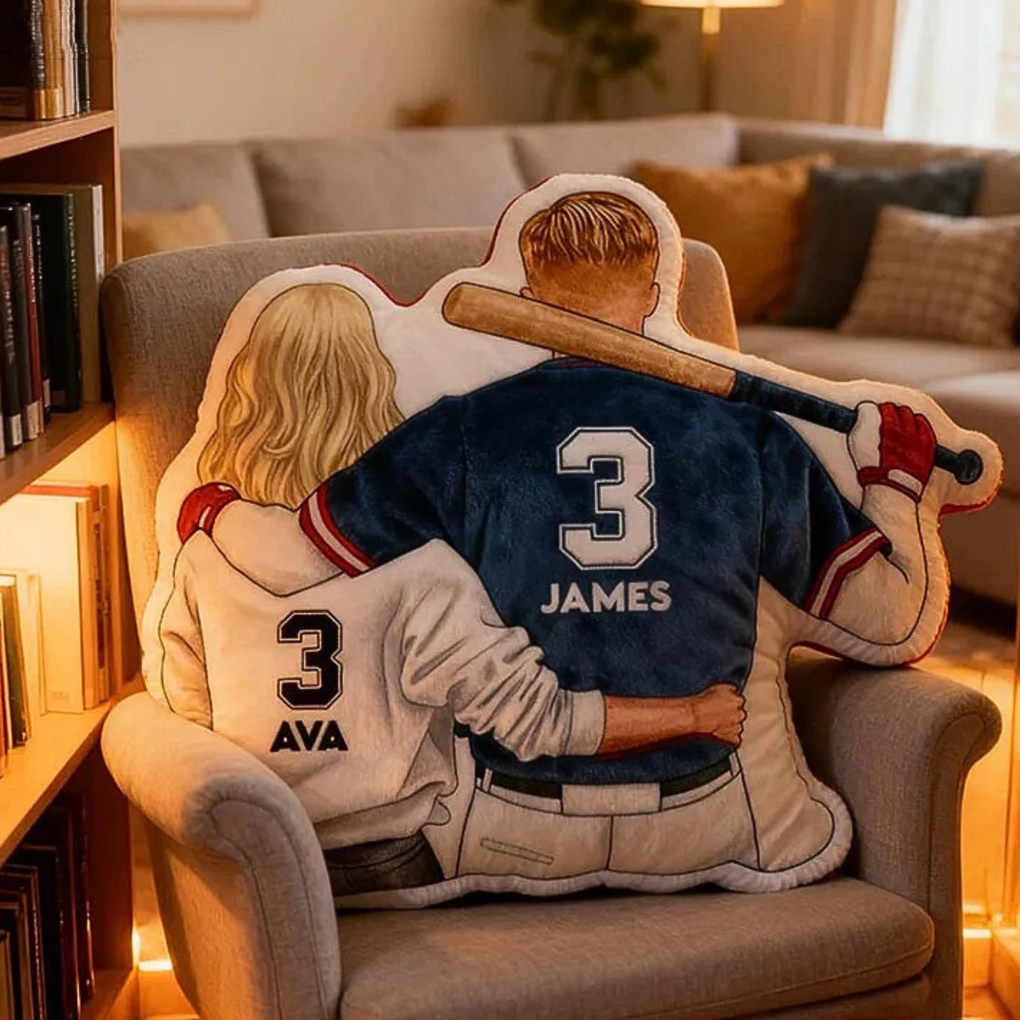 Personalized Baseball Couple Pillow with Names & Numbers, Custom Sports Couple Cushion, Baseball Lover Gift for Couples, Gift For Her