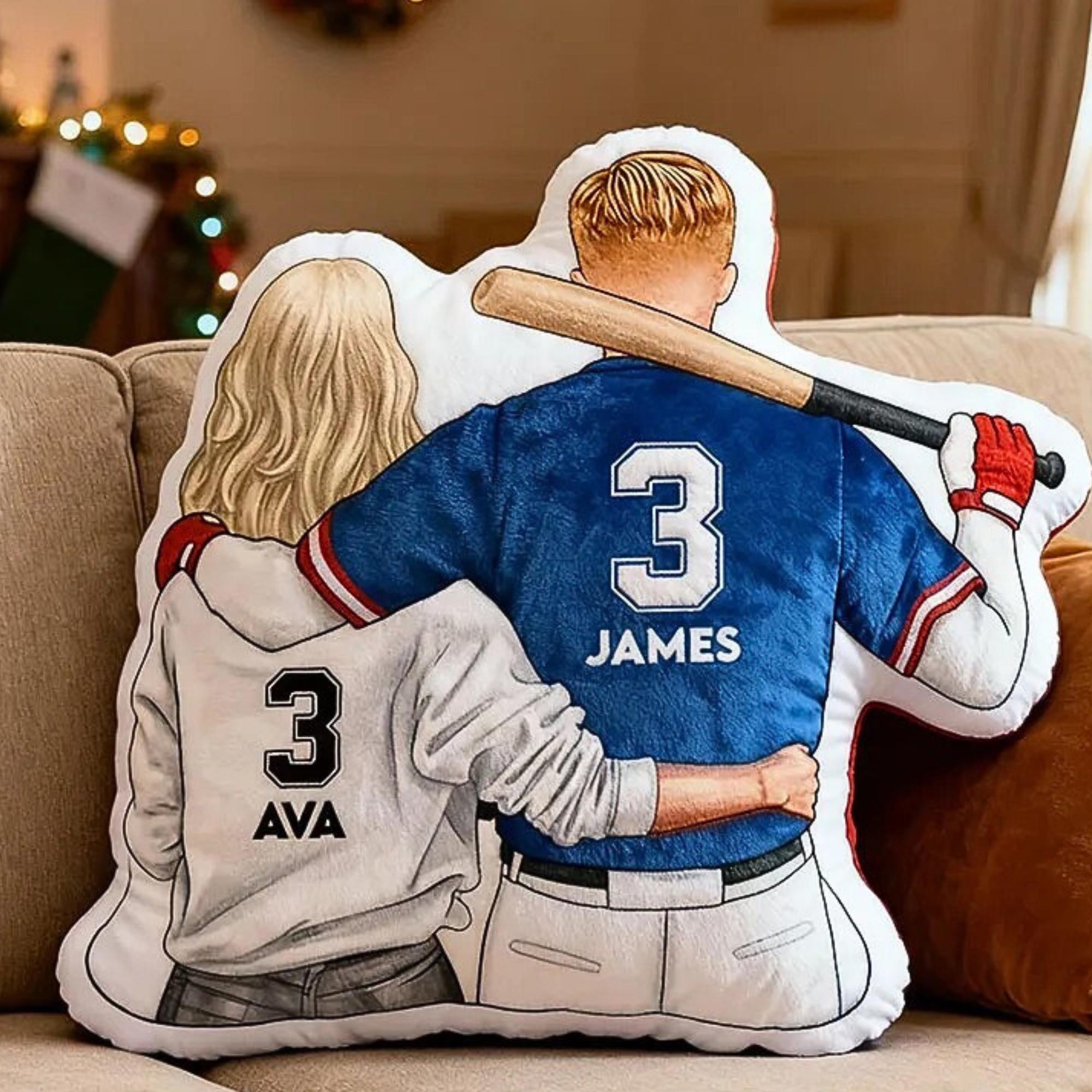 Personalized Baseball Couple Pillow with Names & Numbers, Custom Sports Couple Cushion, Baseball Lover Gift for Couples, Gift For Her