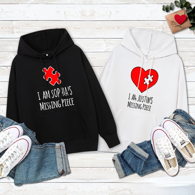 Personalized Couple I Am Her Missing Piece Valentine's Day Hoodie Couple I Am His Missing Piece Sweatshirt for Boyfriend Girlfriend Husband Wife