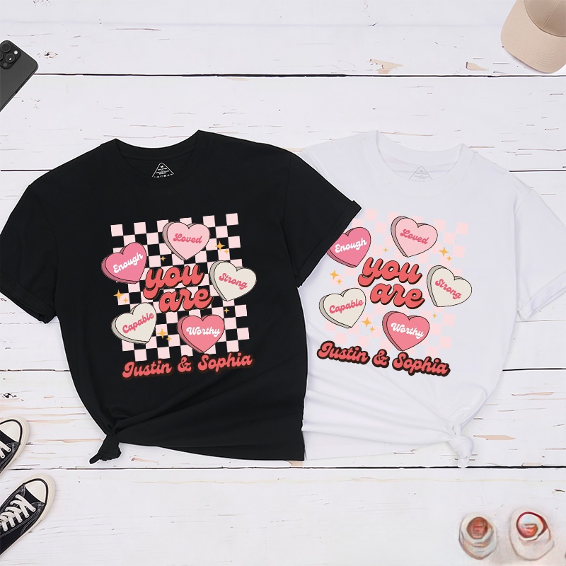 Personalized Couple Valentines Heart with Words Matching T-Shirt Valentine's Day Classic T-Shirt for Husband Wife Boyfriend Girlfriend Gift