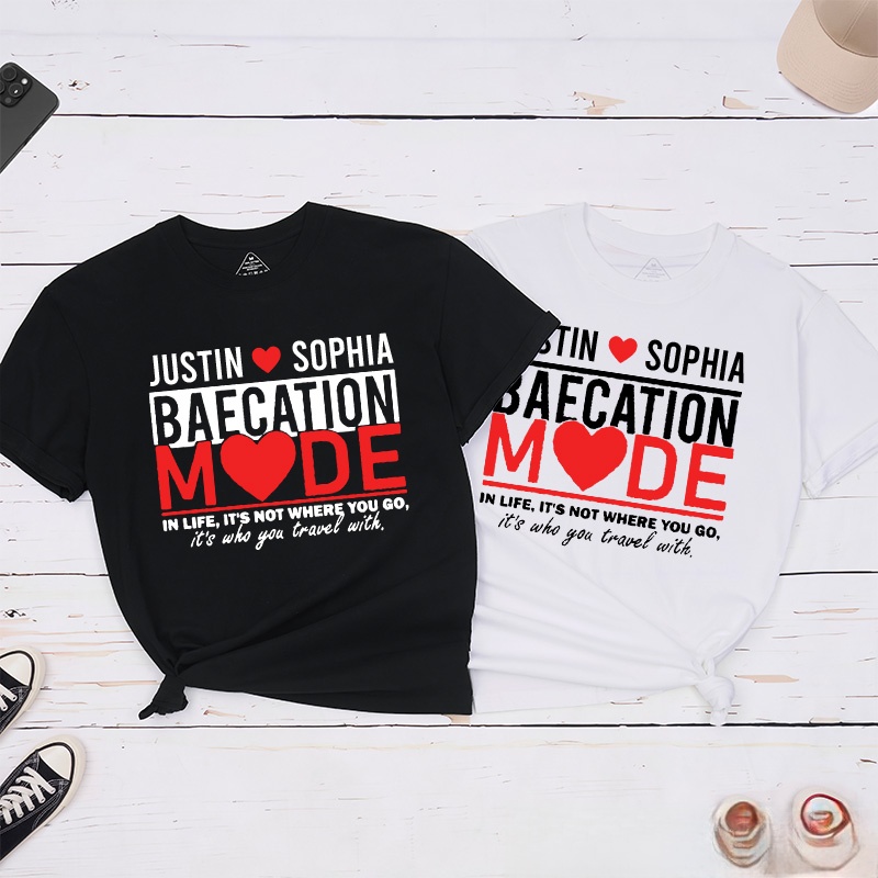 Personalized Couple Baecation Mode Matching T-Shirt Valentine's Day Classic T-Shirt for Husband Wife Boyfriend Girlfriend Gift for Wifey Hubby