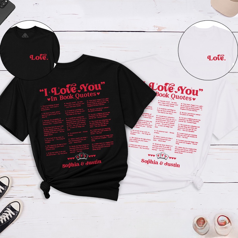 Personalized Couple I Love You in Book Quotes Matching T-Shirt Valentine's Day T-Shirt for Husband Wife Boyfriend Girlfriend Gift for Hubby Wifey
