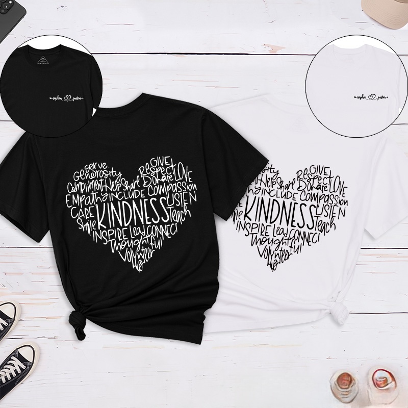 Personalized Couple Kindness and Love Matching T-Shirt Valentine's Day Heart-Shaped Word T-Shirt for Husband Wife Boyfriend Girlfriend Gift