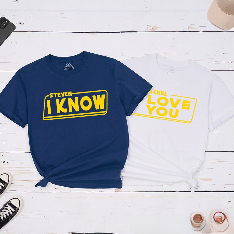 Personalized Couple Iconic I Love You and I Know Matching T-Shirt with Name Valentine's Day T-Shirt for Husband Wife Boyfriend Girlfriend Gift
