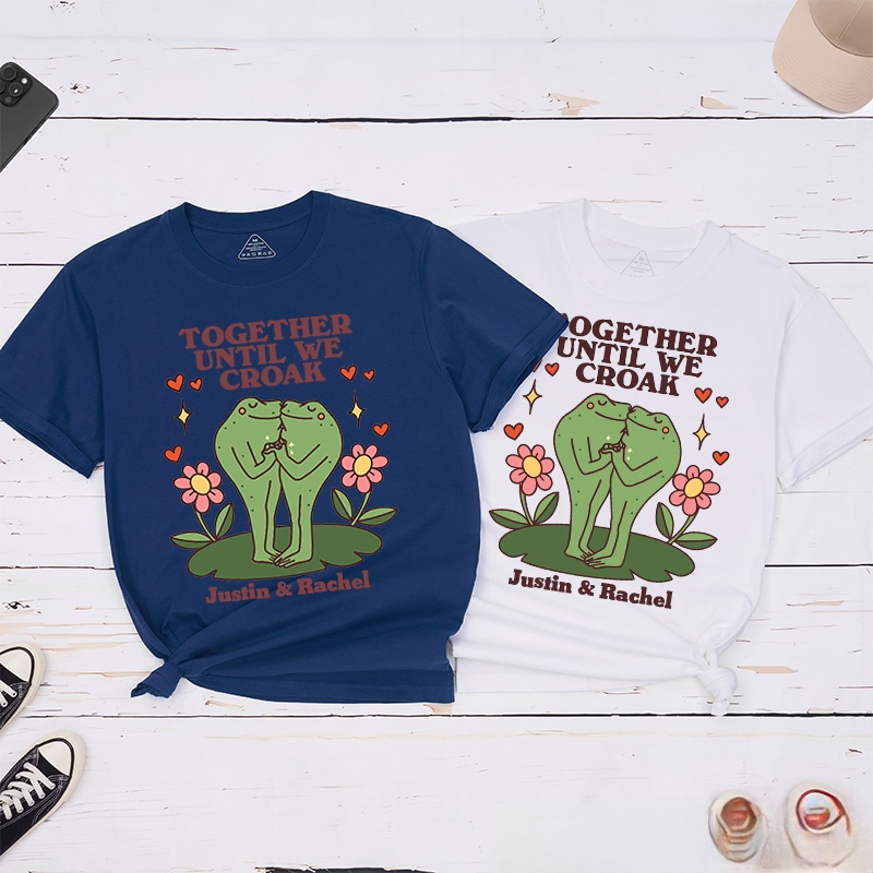 Personalized Couple Frog Together Until We Croak Matching T-Shirt with Name Valentine's Day Frog Kissing T-Shirt for Husband Wife Boyfriend Girlfriend