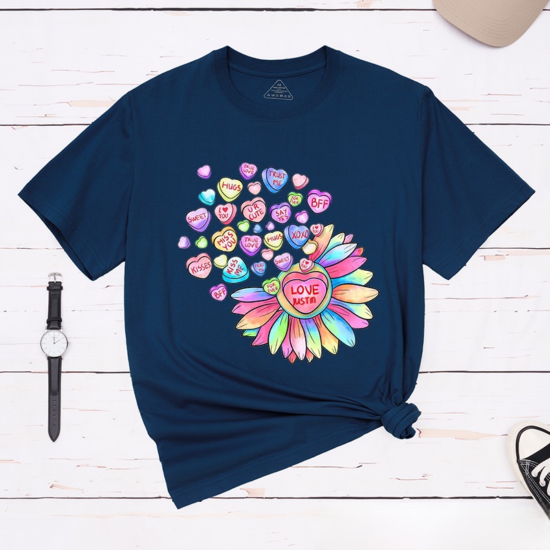 Personalized Couple Colorful Flower and Candy Matching T-Shirt Valentine's Day T-Shirt for Husband Wife Boyfriend Girlfriend Gift for Hubby Wifey