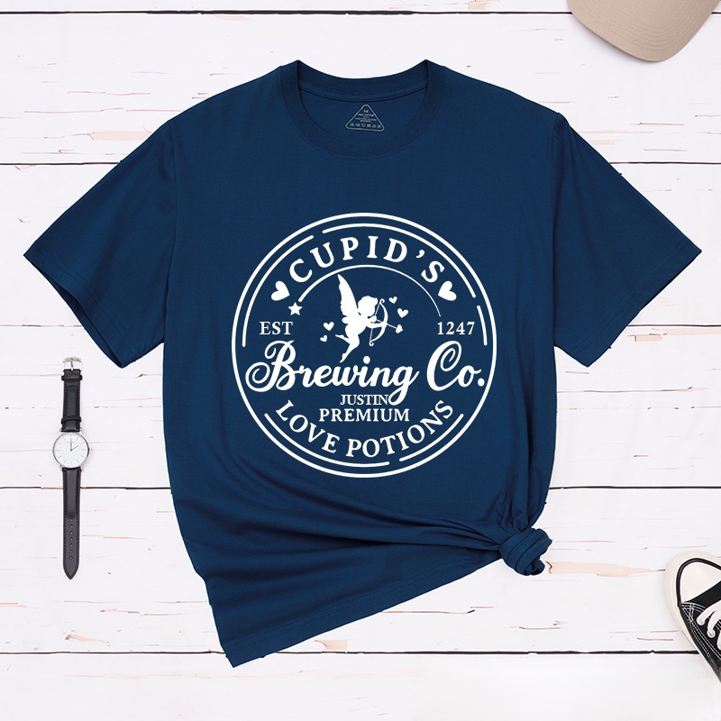 Personalized Couple Cupid’s Brewing Co. Love Potions Matching T-Shirt with Name Valentine's Day T-Shirt for Husband Wife Boyfriend Girlfriend Gift