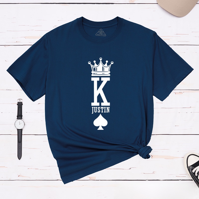 Personalized Minimalist Couple King and Queen with Crown Matching T-Shirt with Name Valentine's Day T-Shirt for Husband Wife Boyfriend Girlfriend Gift