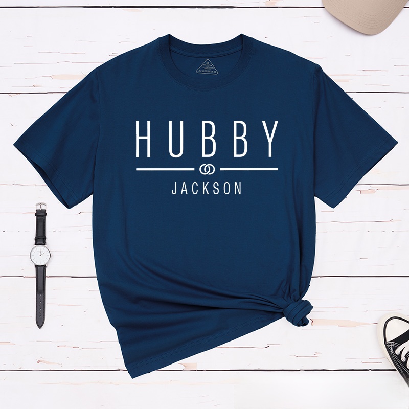 Personalized Couple Hubby and Wifey Matching T-Shirt with Name Valentine's Day T-Shirt for Husband Wife Boyfriend Girlfriend Gift