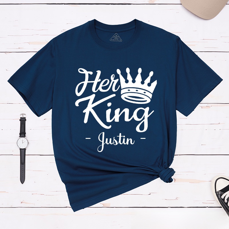 Personalized Couple Regal Her King and His Queen with Crown Matching T-Shirt Valentine's Day T-Shirt for Husband Wife Boyfriend Girlfriend Gift