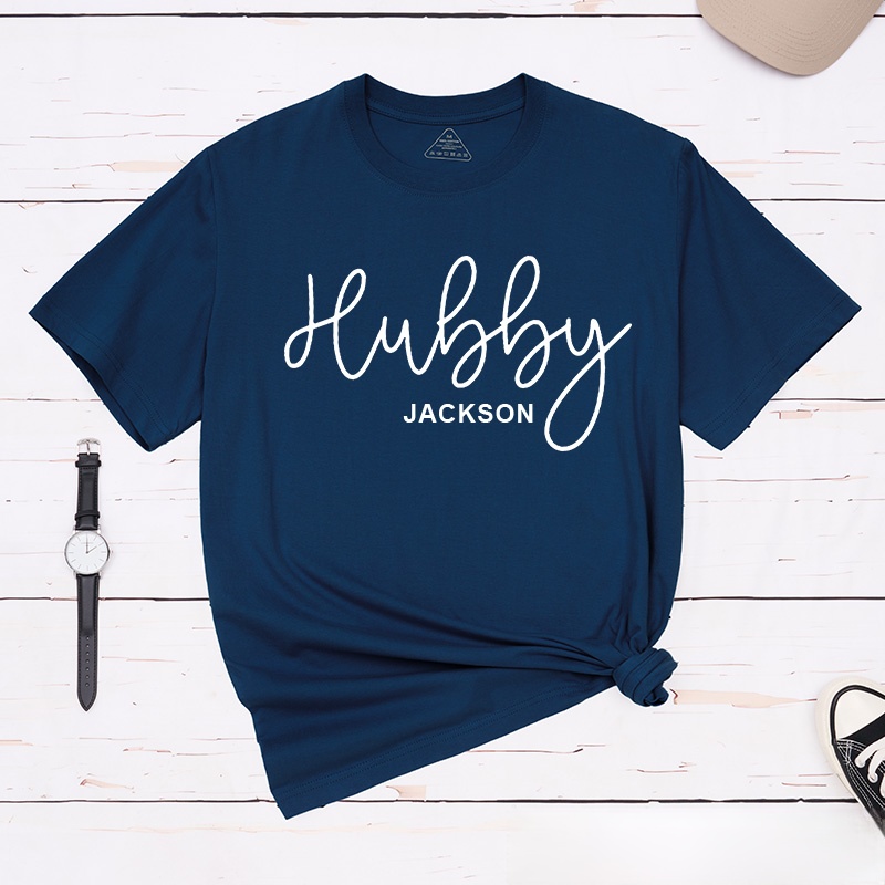 Personalized Couple Handwritten Hubby and Wifey Matching T-Shirt Valentine's Day Classic T-Shirt for Husband Wife Mr. and Mrs. Unisex Gift
