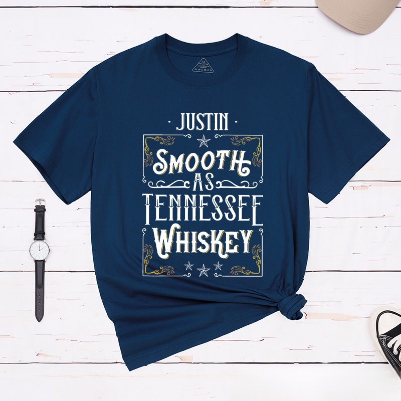 Personalized Couple Vintage Smooth as Tennessee Whiskey T-Shirt Valentine's Day Classic Matching T-Shirt for Husband Wife Boyfriend Girlfriend Gift