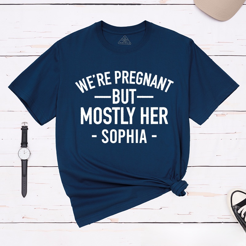 Personalized Couple We’re Pregnant But Mostly Her Matching T-Shirt Valentine's Day Classic T-Shirt for Husband Wife Wifey Hubby Gift
