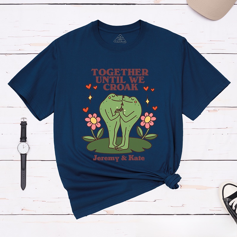 Personalized Couple Frog Together Until We Croak Matching T-Shirt with Name Valentine's Day Frog Kissing T-Shirt for Husband Wife Boyfriend Girlfriend