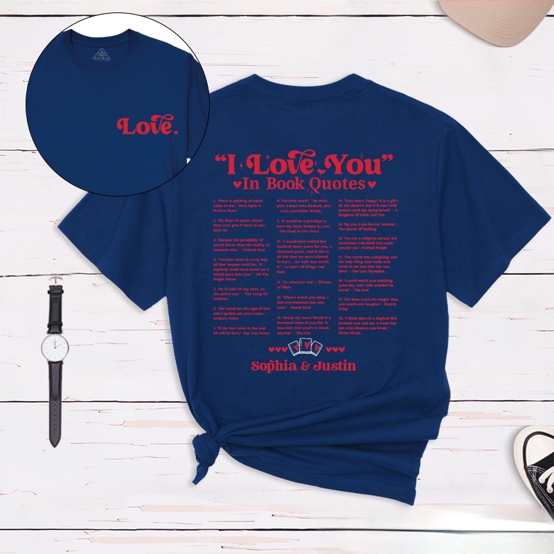 Personalized Couple I Love You in Book Quotes Matching T-Shirt Valentine's Day T-Shirt for Husband Wife Boyfriend Girlfriend Gift for Hubby Wifey