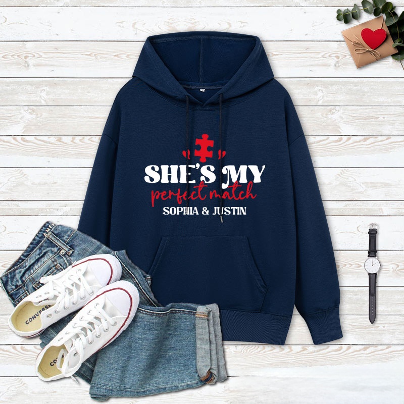 Personalized Couple She's My Perfect Match Valentine's Day Hoodie Couple He's My Perfect Match Sweatshirt for Boyfriend Girlfriend Husband Wife