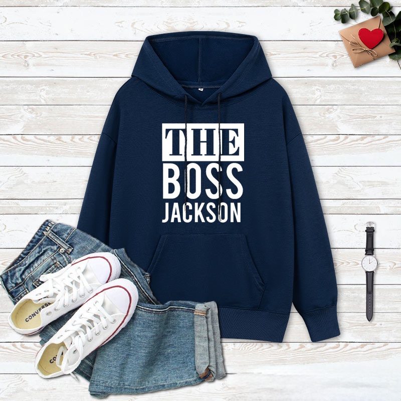 Personalized Couple Minimalist The Boss and The Real Boss Hoodie with Name Couple Valentine's Day Sweatshirt for Boyfriend Girlfriend Husband Wife