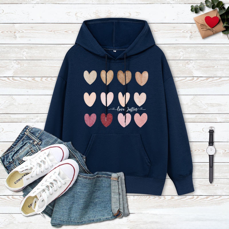 Personalized Couple Gradient of Heart Hoodie with Name Couple Valentine's Day Sweatshirt for Boyfriend Girlfriend Husband Wife