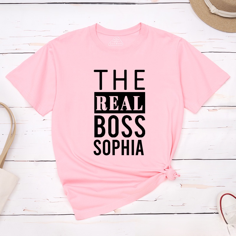Personalized Minimalist Couple The Boss and The Real Boss Matching T-Shirt Valentine's Day T-Shirt for Husband Wife Boyfriend Girlfriend Gift