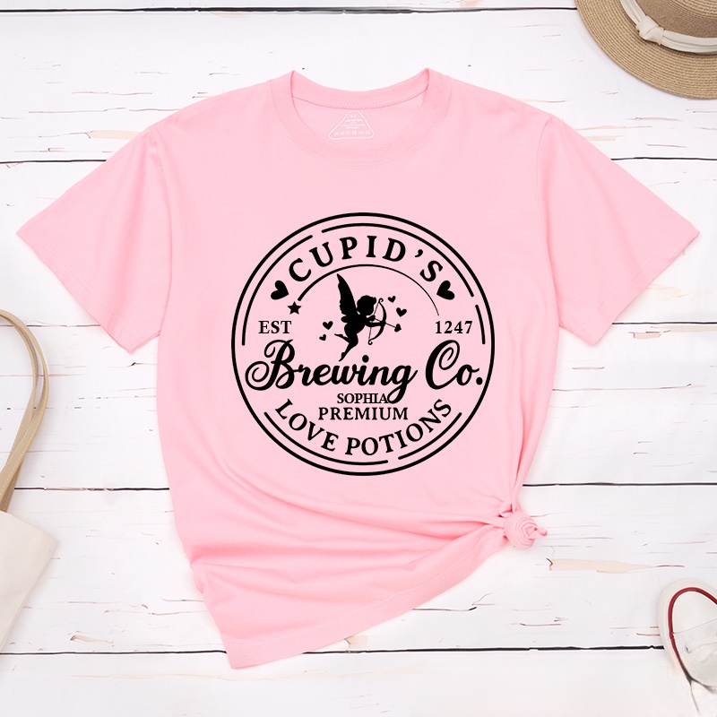 Personalized Couple Cupid’s Brewing Co. Love Potions Matching T-Shirt with Name Valentine's Day T-Shirt for Husband Wife Boyfriend Girlfriend Gift