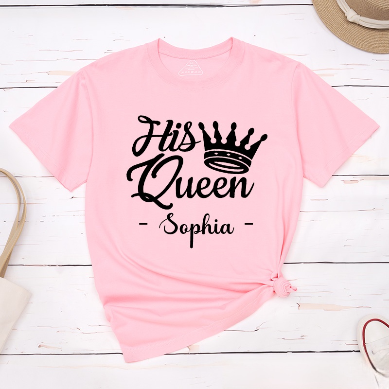 Personalized Couple Regal Her King and His Queen with Crown Matching T-Shirt Valentine's Day T-Shirt for Husband Wife Boyfriend Girlfriend Gift
