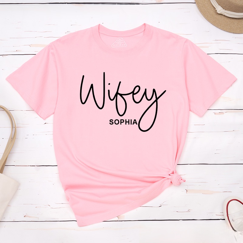 Personalized Couple Handwritten Hubby and Wifey Matching T-Shirt Valentine's Day Classic T-Shirt for Husband Wife Mr. and Mrs. Unisex Gift