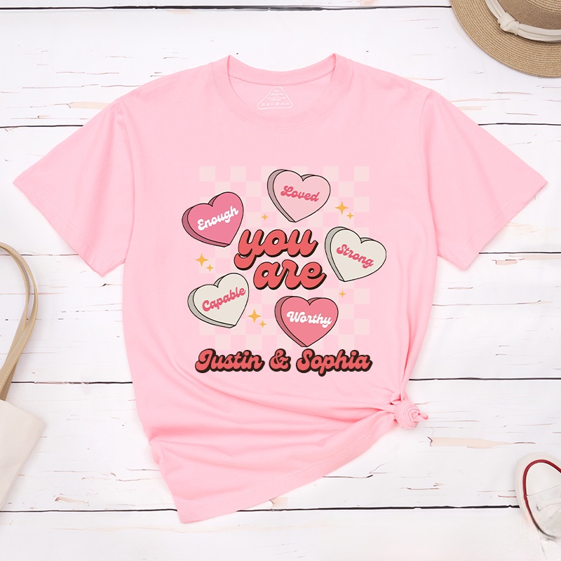 Personalized Couple Valentines Heart with Words Matching T-Shirt Valentine's Day Classic T-Shirt for Husband Wife Boyfriend Girlfriend Gift
