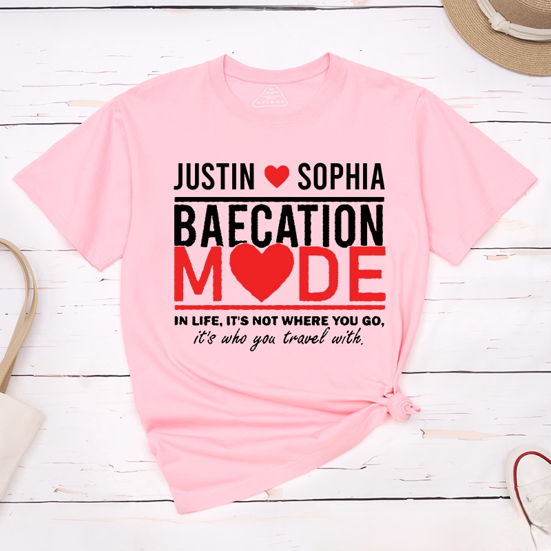 Personalized Couple Baecation Mode Matching T-Shirt Valentine's Day Classic T-Shirt for Husband Wife Boyfriend Girlfriend Gift for Wifey Hubby