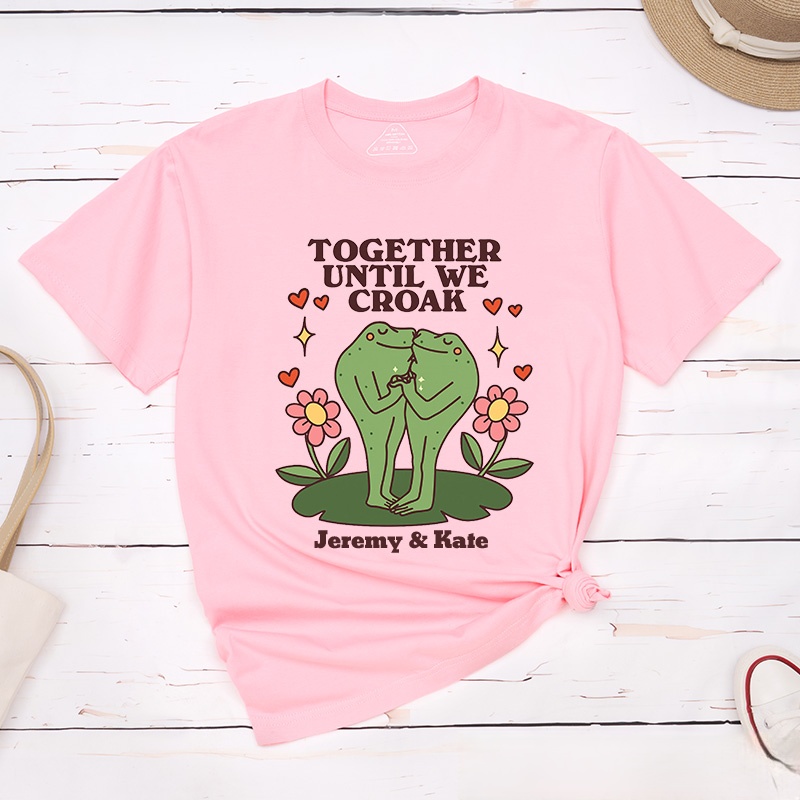 Personalized Couple Frog Together Until We Croak Matching T-Shirt with Name Valentine's Day Frog Kissing T-Shirt for Husband Wife Boyfriend Girlfriend