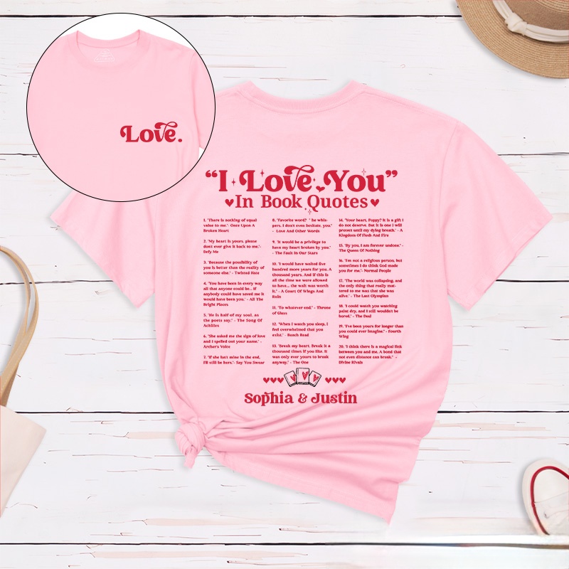 Personalized Couple I Love You in Book Quotes Matching T-Shirt Valentine's Day T-Shirt for Husband Wife Boyfriend Girlfriend Gift for Hubby Wifey