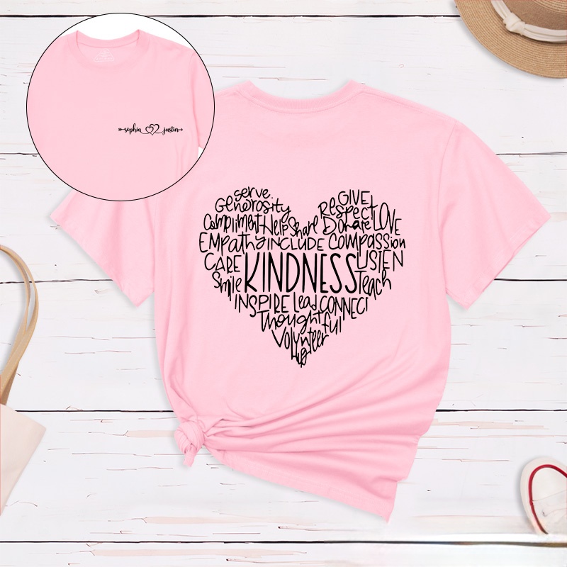 Personalized Couple Kindness and Love Matching T-Shirt Valentine's Day Heart-Shaped Word T-Shirt for Husband Wife Boyfriend Girlfriend Gift
