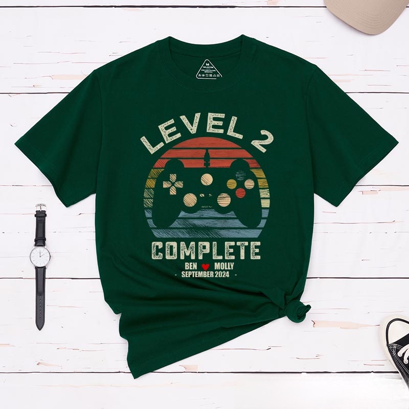 Personalized Level up Anniversary Game Couple Classic T-Shirts Anniversary Video Game Tshirt Geek Gaming Nerd Shirt