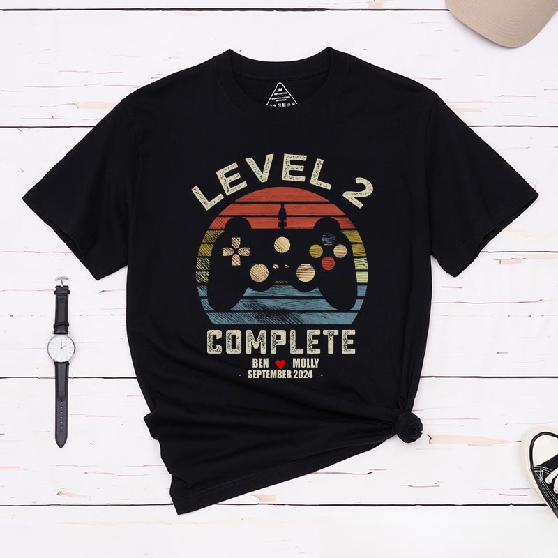 Personalized Level up Anniversary Game Couple Classic T-Shirts Anniversary Video Game Tshirt Geek Gaming Nerd Shirt